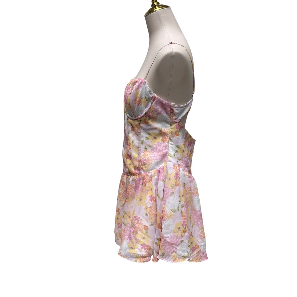 For Love & Lemons Carrie Corset Mini Dress XL Pink Floral Coquette Ruffle Pastel - Picture 5 of 11